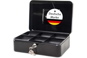 ‎MAUL MAUL Geldkassette 3 aus Stahl | abschließbar | Münzgeld-Einsatz herausnehmbar | 25 x 19 x 9 cm | Kasse mit 2 Schlüsseln | geeignet als Spardose | kleiner Safe, Tresor, Trinkgeldkasse | Schwarz