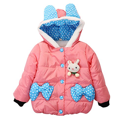 Baby Girls Spot Winter Cotton Padded Fleece Animal Rabbit Hoodies Jackets (95cm/2-3Year, Pink)