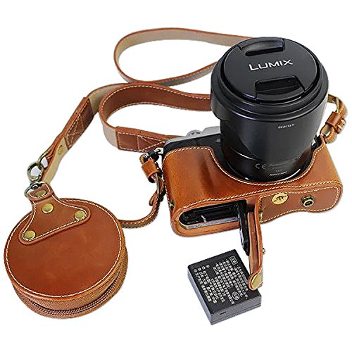 First2savvv XJD-GX80-HH09G10 Premium Qualität braun Ganzkörper- präzise Passform PU-Leder Kameratasche Fall Tasche Cover für Panasonic Lumic DMC-GX80 mit SD-Kartenleser - 4