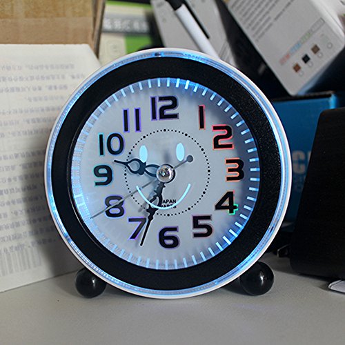 Pingxia 4 Zoll Großen Glockenwecker Ohne Ticken Wecker Laut Tischuhr Nachtlicht , Schlummerfunktion , Weckmelodien , Batteriebetrieben Schwarz 11.5cm × 10cm × 4.2cm - 6