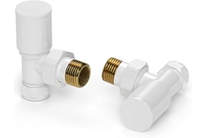 VANCOCO 2Pcs 1/2"×15mm White Angled Radiator Valves Round, Manual Radiator Valves Pair Standard Connection for Heated Towel Rail and Central Heating Modern Bathroom