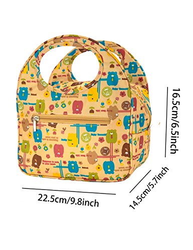 iSuperb Niedlich Kühltasche Lunch Tasche Box Wasserdicht wiederverwendbar mit bezauberndem Animal Bild isoliert Lunchpaket für Frauen Damen Mädchen Kinder Kids Schüler Jugendliche (Niedlicher Bär Gelb) - 5