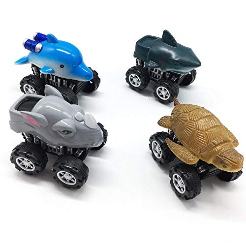 KOBWA 4 Pcs Pull Back Fricción Coche de animales, un simpático y realista juguete de auto con ruedas de neumáticos grandes, Tire Hacia Atrás el Coche de Juguetes para Niños Niñas