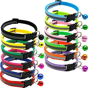 YOUSTYLO-YOU ARE PRIORITY Cat Collar Belt for Kitten with Bell Solid Colour Nylon Made Adjustable Size Pet Safe Collars for Cats Rabbit (Random Color, Pack of 2)