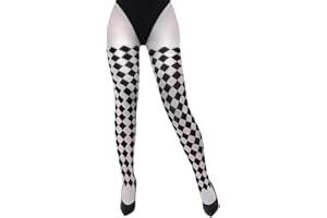 I LOVE FANCY DRESS LTD HARLEQUIN CLOWN Strumpfhosen, 1 Paar, karierte Damen-Strumpfhosen, schwarz-weiß, Halloween-Strumpfhose, Größe 34-44, Einheitsgröße, Schwarz , Einheitsgröße
