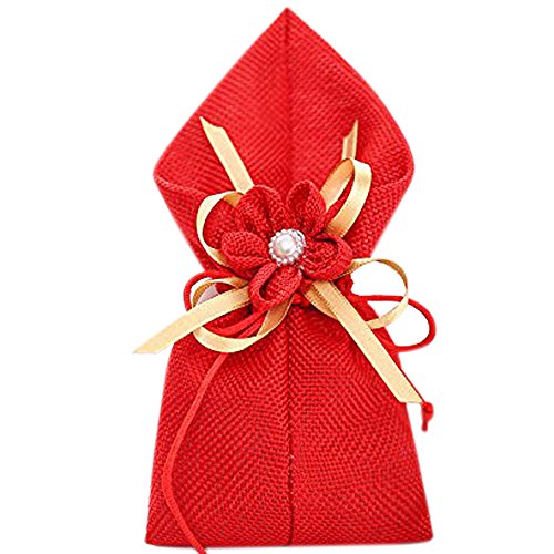 C.X.Y. 20x Sacchetto Portaconfetti Calle con Lino Tessuto Fiocco Fiore Bomboniera (Rosso)