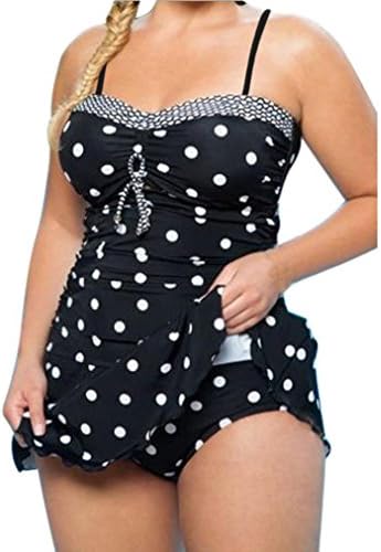 TIREOW Women Sexy Plus Size Ladies Two Piece Swimsuit Skirted Dot Swimwear Swim Dress Costume (XXL, Black)