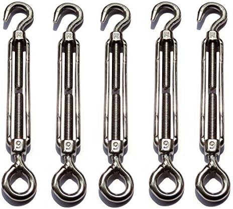 SKKXY 10PCS M6 Stainless Steel 304 Hook &amp; Eye Turnbuckle Light Duty Hook Wire Rope Tension