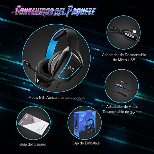 Mpow EG1 Auriculares Cascos Gaming con Mlvente 7 1  Auriculares Cables con Cancelaci  n de Ruido y Audio de Alta Definici  n Potentes Bajos  Auriculares de Diadema Micr  fono y Sonido Envon micr  fono para Videojuegos para PC PS4  2 A  os Garant  a
