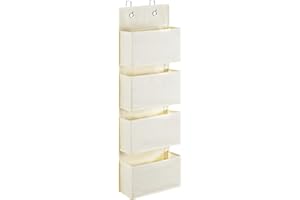 YOUDENOVA Over Door Storage with 4 Pockets Strong and Durable, Hanging Wardrobe Storage Organiser Practical and Spacious, Hanging Storage With 2 Metal Hooks for Bathroom Office Bedroom Beige