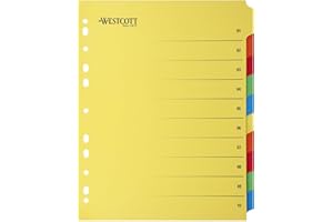 ‎WESTCOTT Westcott Register für Ordner A4 mit Klarsichthüllen | Extrabreite Trennblätter für Prospekthüllen in Din A4 Ordner | 10 farbige Tabs in 5 Farben | Robuste 230g/m² mit Eurolochung | E-1733313 00