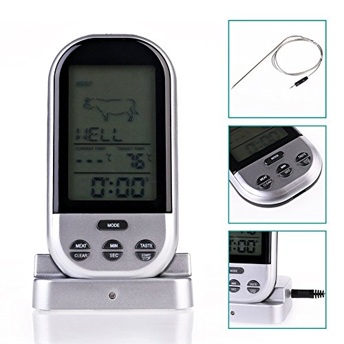 MAIKEHIGH Wireless Remote Digital-Barbecue Thermometer, Monitor Fleisch Temperaturen für BBQ Kochen, Raucher, Grill, Ofen, Fleisch - 4
