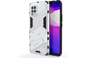 EASSGU Funda para Xiaomi MI 10 Lite (6.57" Inches), con Carcasa Protectora de Armor a Prueba de Golpes de Silicona para PC con Función Atril - Plata