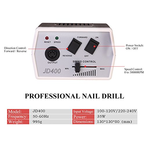JSDA Professioneller Studio Nagelfräser JD 400 Maniküre/Pediküre/Hornhautentferner Privater Gebrauch Komplett-Set Elektrisch Mit 4 Bits 30000 U/Min - 3