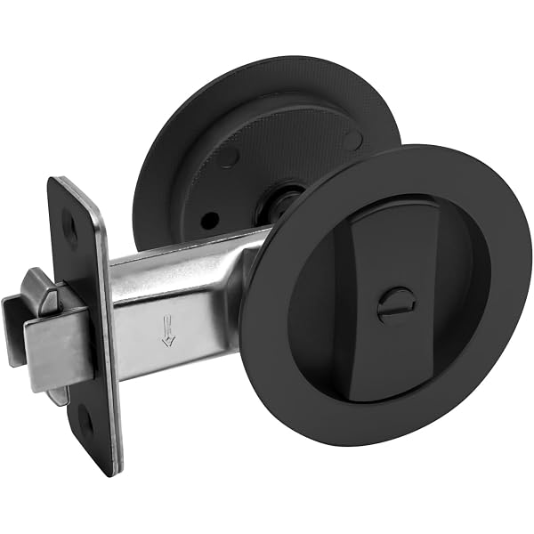 Stone Harbor Round Pocket Door Lock – Passage Function, Satin Nickel, 2-3/8 Inch Backset - View #8