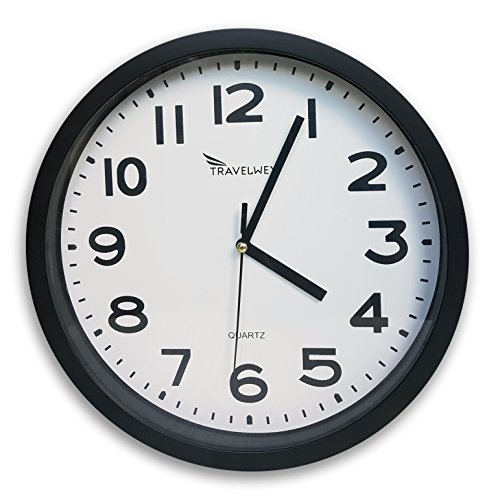 Travelwey Home Wall Clock - No Bells, No Whistles, Simply Hang and Go, Non Ticking, Big Bold Digits, Analog, Battery Operated, Black