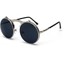 Occhiali Da Sole Steampunk Flip-up – Montatura In Metallo Nero/oro, Lenti AC Non Polarizzate, UV400, Stile Retrò. - Foto 3