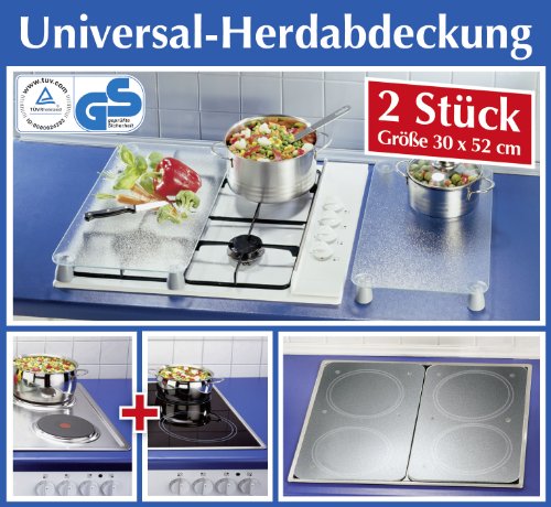 WENKO 2521200500 Herdabdeckplatte Universal mit Sicherheitsfolie – 2er Set, für alle Herdarten, Gehärtetes Glas, 30 x 1.8 – 4.5 x 52 cm, Mehrfarbig - 7