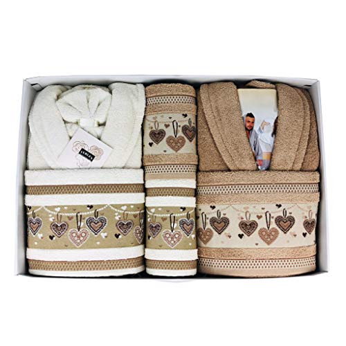 CREAZIONI FERLEN Completo Bagno Set Asciugamani Accappatoi Uomo Donna Nepal 0231 Panna-Nocciola -