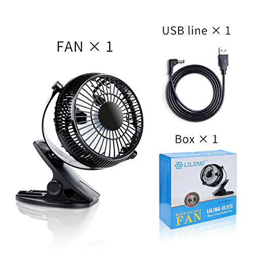 AFAITH Mini Clip und Schreibtisch Personal Fan, 5 „Portable Personal 2-Mode Speed Clip On & Stand Schreibtisch Tisch Regal Kunststoff Fan, USB Powered by Computer / Power Bank / USB Ladegerät Netzteil, 360 Grad einstellbare Silent Cooling Cooler für Kinderwagen Home Office- Schwarz SA054B - 7