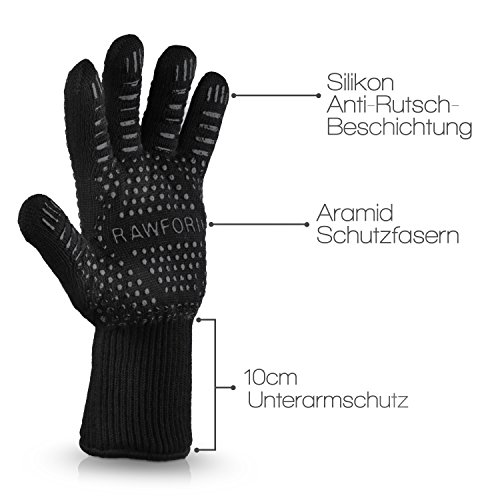 Premium Ofenhandschuhe (2er Set) bis zu 500 °C – Kühler und angenehmer Schutz vor Hitze – EN407 Beglaubigte Grillhandschuhe – Extra lange Topfhandschuhe für extreme Sicherheit - 3