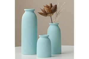 VIVIDFLOW Set of 3 Small Ceramic Vases for Home Decor & Table Centrepieces, Rustic Farmhouse Style Flower Vases, Mini Decorative Vases (Blue)