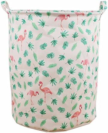 Yiuswoy Large Laundry Basket Collapsible Cotton Linen Storage Bin Clothes Washing Hamper Toy Tidy Storage - Flamingo