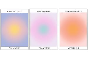 LOZULO Kolorowe plakaty na płótnie z motywem aury, do sypialni, salonu, nowoczesne wydruki ścienne, 3 x nieoprawione obrazy ścienne, 150 x 70 cm, estetyczna grafika plakatowa, duże wydruki ścienne na