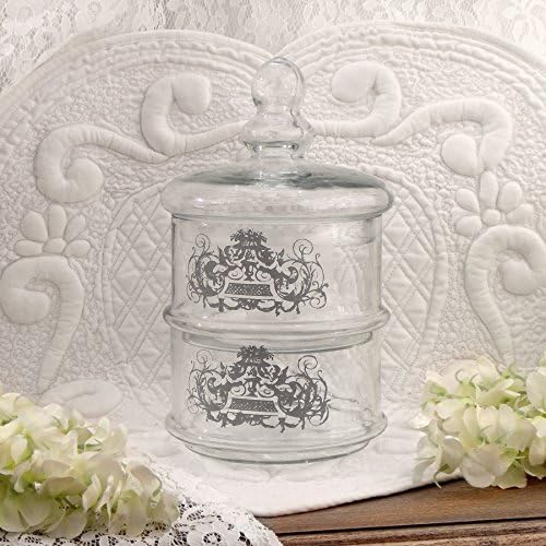Vintage Shabby Chic Farmhouse Glass Stackable Storage Jar with Lid 2 pcs - Vintage - Diameter 14 cm / Width 25 cm - Transparent - Glass
