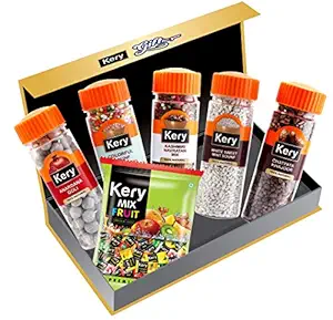 Kery Exclusive Gift Pack for Celebration-Boyfriend-Girlfriend-Men-Wife (White Sweet Saunf, Khajoor, Colorful Sounf, Anardana, Kashmiri Navratan Mouthfreshener & Mix Fruit Toffee), 980 g