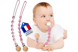 NEDIT Attache Tetine (2 Couleurs) Attache Sucette - Accroche Tétine Bebe - Lot De 2 Accroches -Tétines En Silicone De Haute Qualité (Rose foncé/Rose clair)