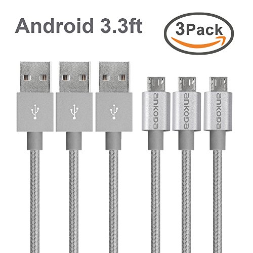 Cavo USB [3-pack] [] Ankoda ultra resistente in nylon intrecciato cavi Android caricabatterieÂ â€“Â Custodia per smartphone Samsung Galaxy, Nexus, LG, Sony, Xiaomi, HTC, Motorola, Kindle, PS4Â controller, and more
