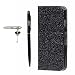 Produktbild Honor 8 Hülle, Huawei Honor 8 Schutzhülle, Alfort 3 in 1 Lederhülle Bling Glitter Fashion Design Premium PU Leder Hohe Qualität Tasche Case Cover Kasten Abdeckung Wallet für Huawei Honor 8 5.2" Smartphone Funktion Standfunktion Unterstützte Telefone und Magnetverschluss ( Schwarz ) + Alfort Schwarz Stylus Pen + Netter Staub Stecker