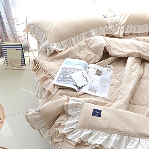 MMM Washed Sand Cotton Summer Cool Quilt 2 People Washable Lace Thin Quilts (Color : Camel)
