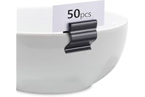 Teenyyou 50 Pcs Black Sign Clip Food Tray Label Holder Plastic Buffet Food Label Clip Reusable Price Tag Tray Sign Holder for Bake Sale Gathering Retail Merchandise Display, Card and Bowl Not Included