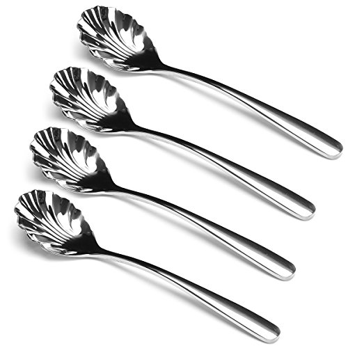Zucker Löffel Dessertlöffel, Edelstahl mit muschelförmigem Design,qualität verwendet für Kaffee,Tee,Kuchen, Zucker,Dessert Eis Löffel,4 pack