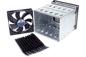 Povhhee Storage Expansion Hard Drive Cage DIY Hard Drive Cage 5.25 5X 3.5 Bracket with 12 cm Fan