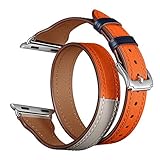 Damen Lederarmband Kompatibel Mit Apple Watch 38 / 40mm 42 / 44mm, Farblich Passender Doppelkreis Apple Watch FüR Apple Watch Serie 4,3,2,1,Orange+Blue+Gray,38/40MM