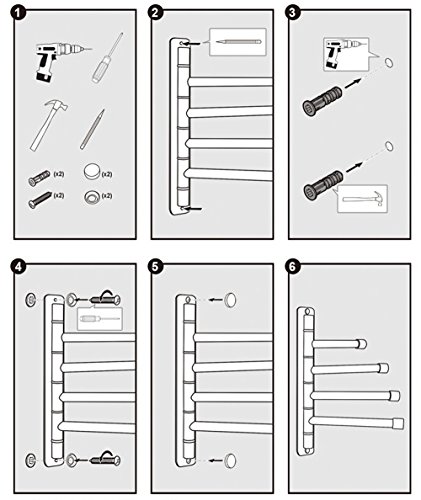BTSKY ™ neue Edelstahl zur Wandmontage, Handtuchhalter für Badezimmer/Küche, Extra lang, mit 4 Stangen schwenkbar - 8