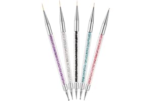 LAWALEISHE 5 pcs Nail Art Brushes,Double Ended Nail Art Liner Brush,Nails Dotting Painting Drawing Pens,Pull Line Painted Pen Nails Dotting Tools Set For DIY Designs