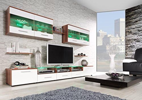 CAMA I - Modern HIGH GLOSS / MATT WALL Entertainment UNIT TV Stand Cabinet FLOOR / HANGING - PERFECT FOR Living Room / Bedroom / Studio Flat - AMAZING QUALITY suitable for PLASMA / LED / LCD / OLED TVs!!! STANDARD LEDs or RGB (RGB LEDS - Wallis plum matt body / white high gloss fronts)