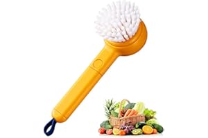 ISAKEN Spazzola per la Pulizia della Frutta e Vegetale, Spazzola per la Pulizia con Pelapatate, Spazzola per la Pulizia degli Alimenti a Manico Lungo per Patate Carote, Strumento da Cucina (Giallo)