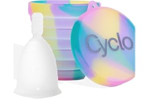 CYCLO | PACK Copa Menstrual Talla 1 + Vaso Esterilizador - Esterilizador Plegable y Ligero apto para Microondas - Copa con Capacidad de hasta 12 Horas de Uso Sin Vaciado