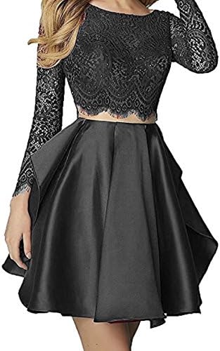Adodress Sweetheart Satin Short Homecoming Prom Cocktail Dress with Long sleeves