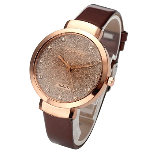JSDDE Uhren,Elegante Damen Armbanduhr Braunglas Glitzer Dial XS Slim PU Leder-Band Ladies Dress Analog Quarzuhr,Dunkelbraun JSDDE Uhren,Elegante Damen Armbanduhr Braunglas Glitzer Dial XS Slim PU Leder-Band Ladies Dress Analog Quarzuhr,Dunkelbraun