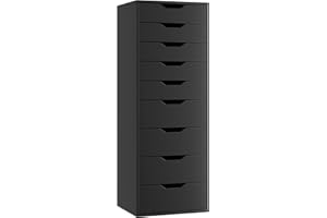 ‎FOREHILL FOREHILL Kommode schwarz mit 9 Schubladen, Schubladenschrank schmal, Hochkommode für Schalfzimmer, Wohnzimmer, Büro, Flur, 45 x 40 x 124 cm
