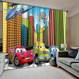 VN Creation Polyester 3D Digital Printed Modern Design Colourful Cartoon Car Knitted Door Curtain , Curtain for Girls, Boys and Home Living Room, Multicolour, 48x84-inch, 7 Feet, Set of 2