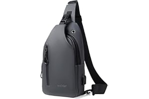 HJKIOPC Sac de Poitrine Homme avec Port de Chargement USB Sac Petit Etanche Casual Sling Bag pour Cyclisme,Sport Voyage Excursion(Gris)