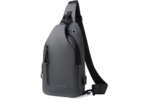 Sac de Poitrine Homme avec Port de Chargement USB Sac Petit Etanche Casual Sling Bag pour Cyclisme,Sport Voyage Excursion(Gris)