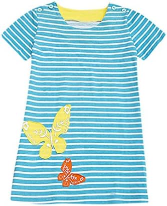 Baby Girl Dress ,Dorame Toddler Baby Girl Cartoon Print Embroidery Dress Stripe Dress Clothes (3-4 years, Blue)